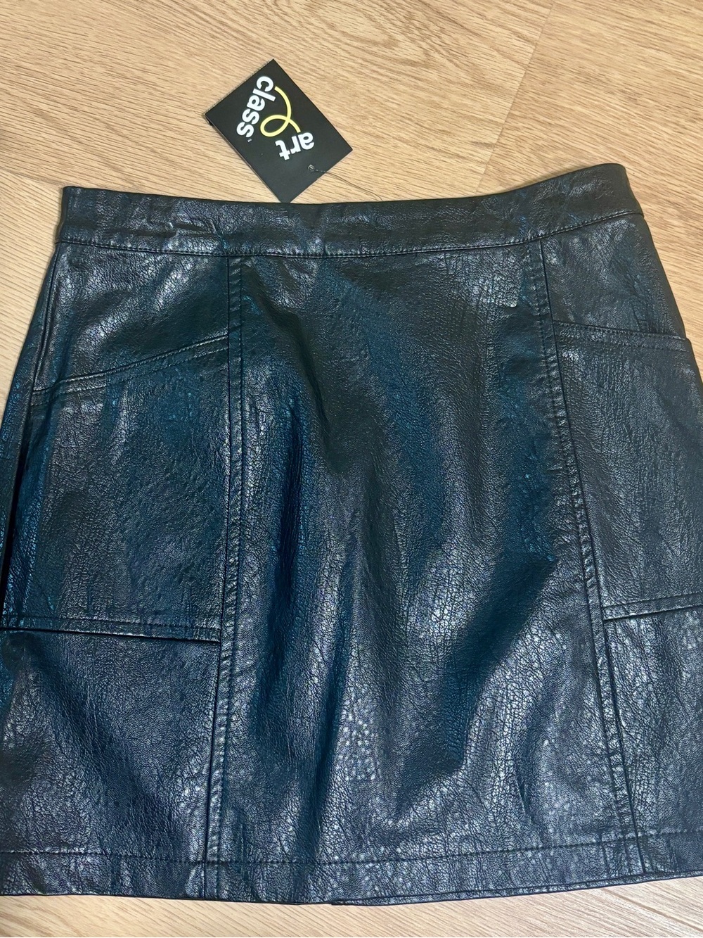 art class Black Faux Leather A-Line Mini Skirt with PatchPockets size kids 10/12